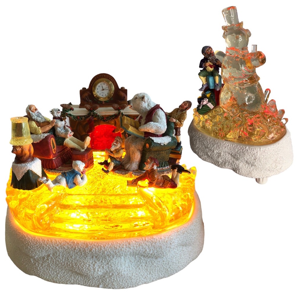 Vintage 1997 The Book of Legends & Smile Mr.Snowman Lighted Christmas Sculptures